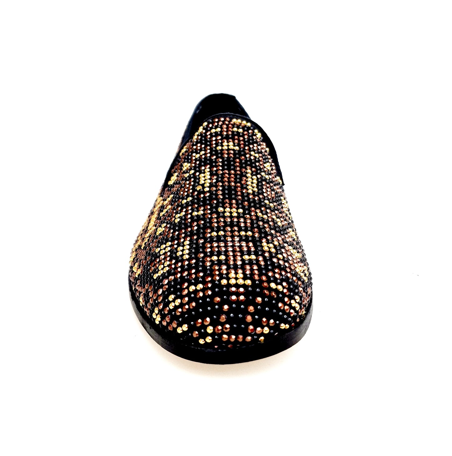 Mocassino uomo Wish Dance Shop Curtis Leopard Brown in camoscio con Swarovski neri, borchiette marrone e oro, stampa leopardata