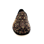 Load image into Gallery viewer, Leopard Brown (800PJ) - Mocassino da Uomo in Camoscio nero con Swarovski neri borchiette marrone e Oro Maculata Livrea Leopardo
