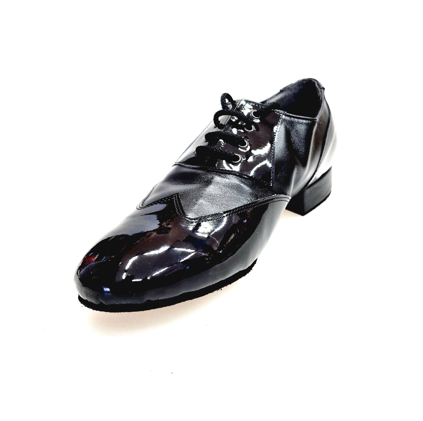 Scarpa da uomo Wish Dance Shop modello Oxford in vernice nera e pelle nera, con dettagli a coda di rondine, stile elegante e classico.