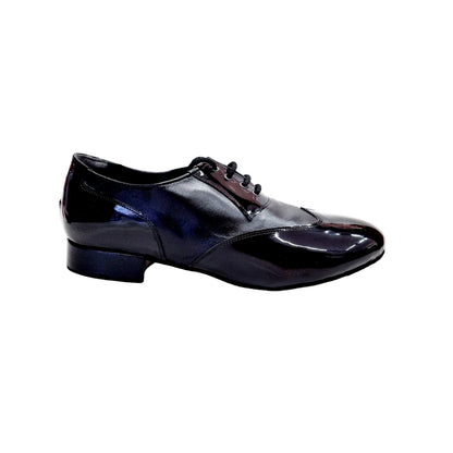 Scarpa da uomo Wish Dance Shop modello Oxford in vernice nera e pelle nera, stile stringata a coda di rondine con dettagli eleganti