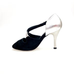Load image into Gallery viewer, DANY Black F.3407 (R.L. by WISH DANCE ) - Camoscio Nero Tallone Pelle Argento Tacco a Rocchettino a Stiletto Laminato Argento

