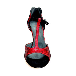 BELL/C Plus Red Cuore SW Red F.3407 (R.L. by WISH DANCE) - Sandalo da donna in camoscio nero e Cuore di Swarovski Rosso e Galleria Rosso con Tacco a Rocchettino Smaltato nero