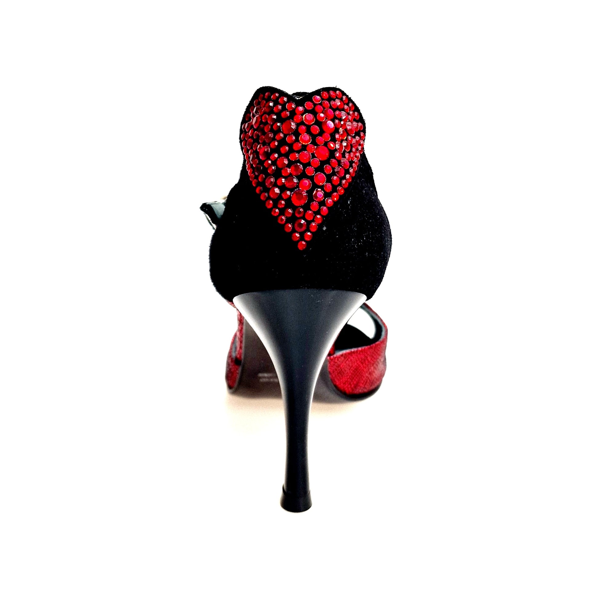 Sandalo donna Wish Dance BELL/C Plus Red Cuore SW in camoscio nero con cuore Swarovski rosso e tacco a rocchetto smaltato nero