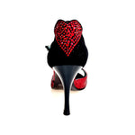 Load image into Gallery viewer, BELL/C Plus Red Cuore SW Red F.3407 (R.L. by WISH DANCE) - Sandalo da donna in camoscio nero e Cuore di Swarovski Rosso e Galleria Rosso con Tacco a Rocchettino Smaltato nero
