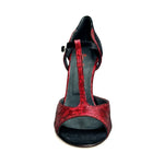 Load image into Gallery viewer, BELL Red/Black (R.L. by WISH DANCE) - Sandalo da donna in camoscio nero e Galleria Rosso con Tacco Alto a Spillo Sottile Smaltato nero
