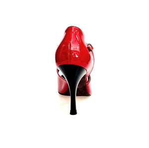 DANY Red F.3407 (R.L. by WISH DANCE) - Scarpa da donna in Pelle di Vernice Rossa con Tacco a Rocchettino Smaltato nero