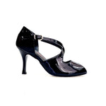 Carica immagine nella Galleria, DANY Black F.3407 (R.L. by WISH DANCE) - Scarpa da donna in Pelle di Vernice Nera con Tacco a Rocchettino Smaltato nero
