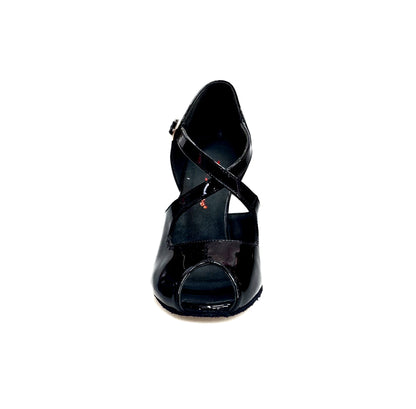 Scarpa da donna Wish Dance in pelle di vernice nera con tacco a rocchettino smaltato nero, modello DANY Black F.3407.