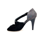 Load image into Gallery viewer, DANY Black  F.3407 (R.L. by WISH DANCE ) - Avanti Camoscio Nero Tallone Tessuto Rachele Boreale multicolor Tacco a spillo largo Smaltato nero
