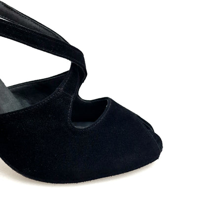 Scarpe donna Wish Dance DANY Black F.3407, tacco a spillo nero, camoscio nero, dettaglio tessuto multicolor e suola smaltata nera.
