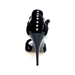 Load image into Gallery viewer, BRUNA/BO SW F.626 (R.L. by WISH DANCE) - Sandalo da donna Tallone in camoscio nero con applicazione Swarovski Boreali e Vernice nera Tomaia Pizzo Sally Nero con Tacco a Spillo Smaltato nero
