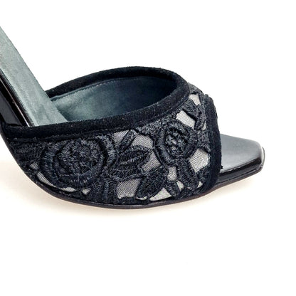 Sandalo donna Wish Dance BRUNA/BO SW F.626 con tacco a spillo, camoscio nero, Swarovski Boreali, tomaia in pizzo Sally nero