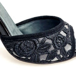 Load image into Gallery viewer, BRUNA/BO Sw Plus F.3407 (R.L. by WISH DANCE) - Sandalo da donna Tallone in camoscio nero con applicazione Swarovski Boreali e Vernice nera Tomaia Pizzo Sally Nero con Tacco a Rocchettino Smaltato nero
