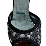 Load image into Gallery viewer, CATE/BO Black (R.L. by WISH DANCE) - Sandalo da donna in camoscio nero e Pizzo Sally Nero con Tacco a Rocchettino Smaltato nero
