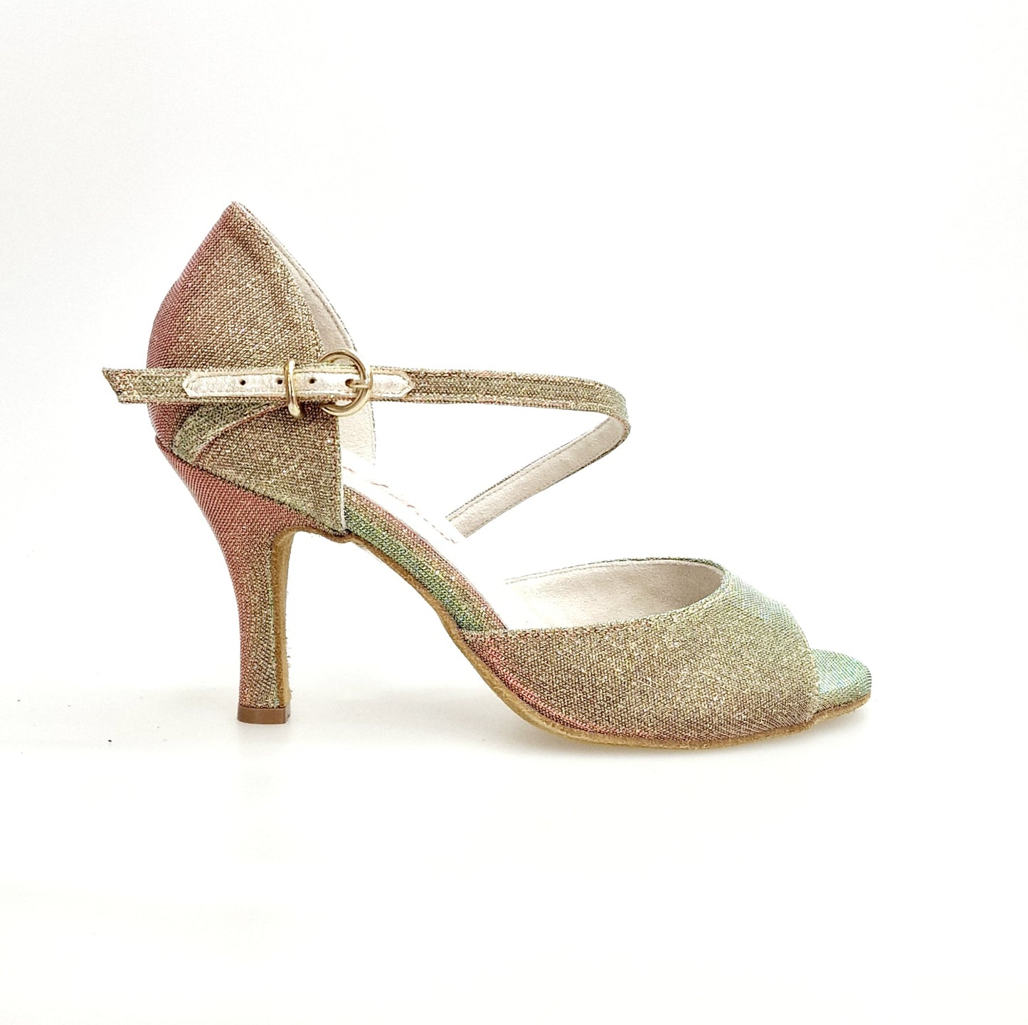 Sandalo donna Wish Dance Luna N/Oro F.533 in tessuto multicolor con tacco rivestito in oro, dettaglio elegante e raffinato