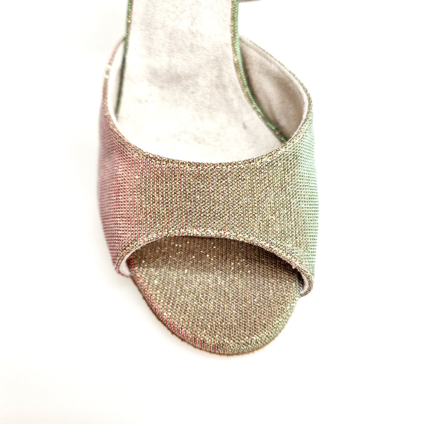 Sandalo donna Wish Dance Luna N/Oro F.533 in tessuto notturno oro cangiante con tacco rivestito in oro, immagine frontale