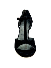 Carica immagine nella Galleria, BELL/C Plus Black Cuore SW Red  F.3407 (R.L. by WISH DANCE) - Sandalo da donna in camoscio nero e Cuore di Swarovski Rosso con Tacco a Rocchettino Smaltato nero
