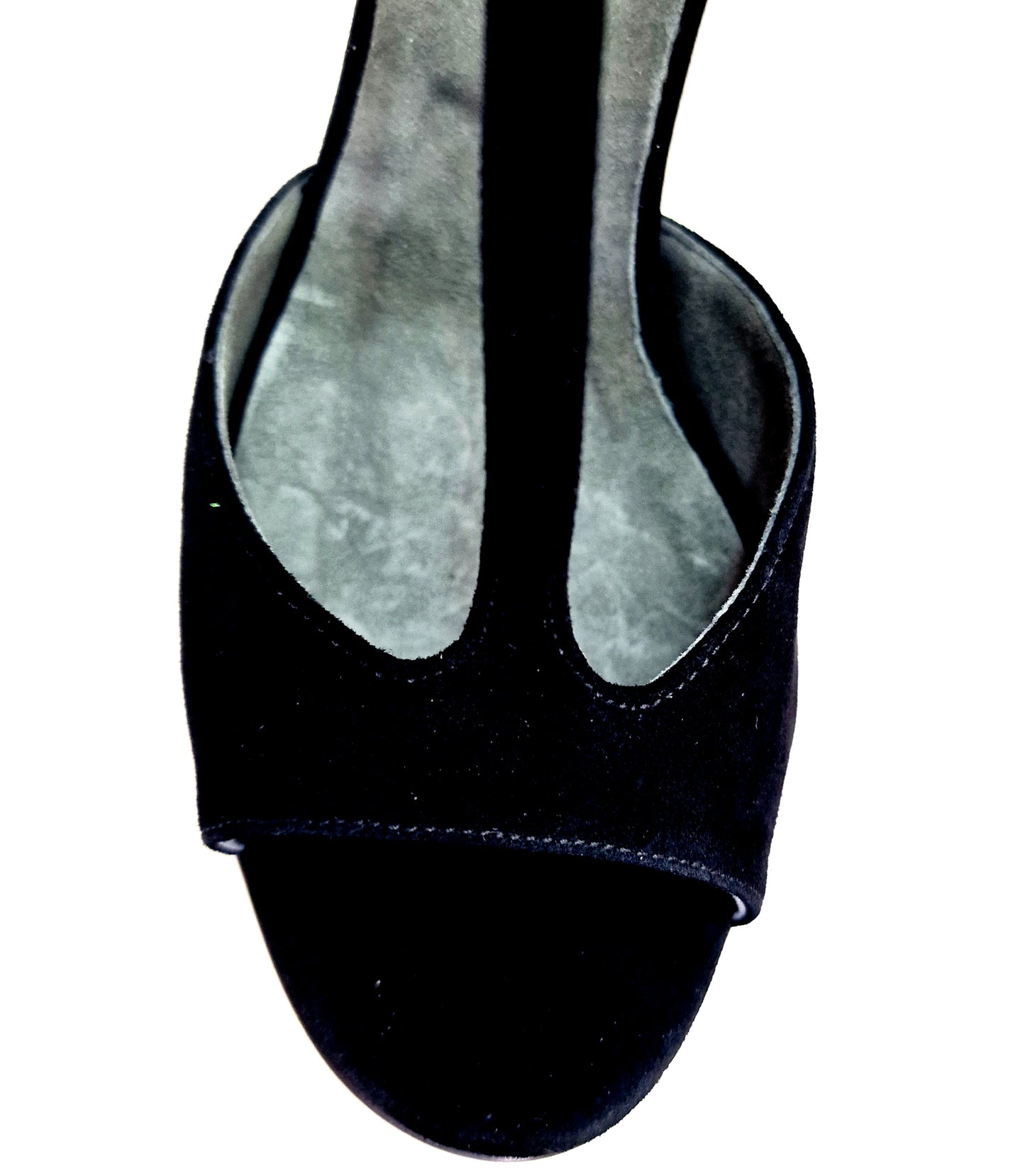 Sandalo donna Wish Dance in camoscio nero con cuore Swarovski rosso e tacco a rocchetto smaltato nero, modello BELL/C Plus Black Cuore SW Red.