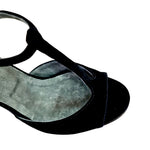 Load image into Gallery viewer, BELL/C Plus Black Cuore SW Red  F.3407 (R.L. by WISH DANCE) - Sandalo da donna in camoscio nero e Cuore di Swarovski Rosso con Tacco a Rocchettino Smaltato nero
