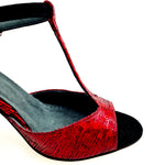 Load image into Gallery viewer, BELL/C Plus Red Cuore SW Red F.3407 (R.L. by WISH DANCE) - Sandalo da donna in camoscio nero e Cuore di Swarovski Rosso e Galleria Rosso con Tacco a Rocchettino Smaltato nero
