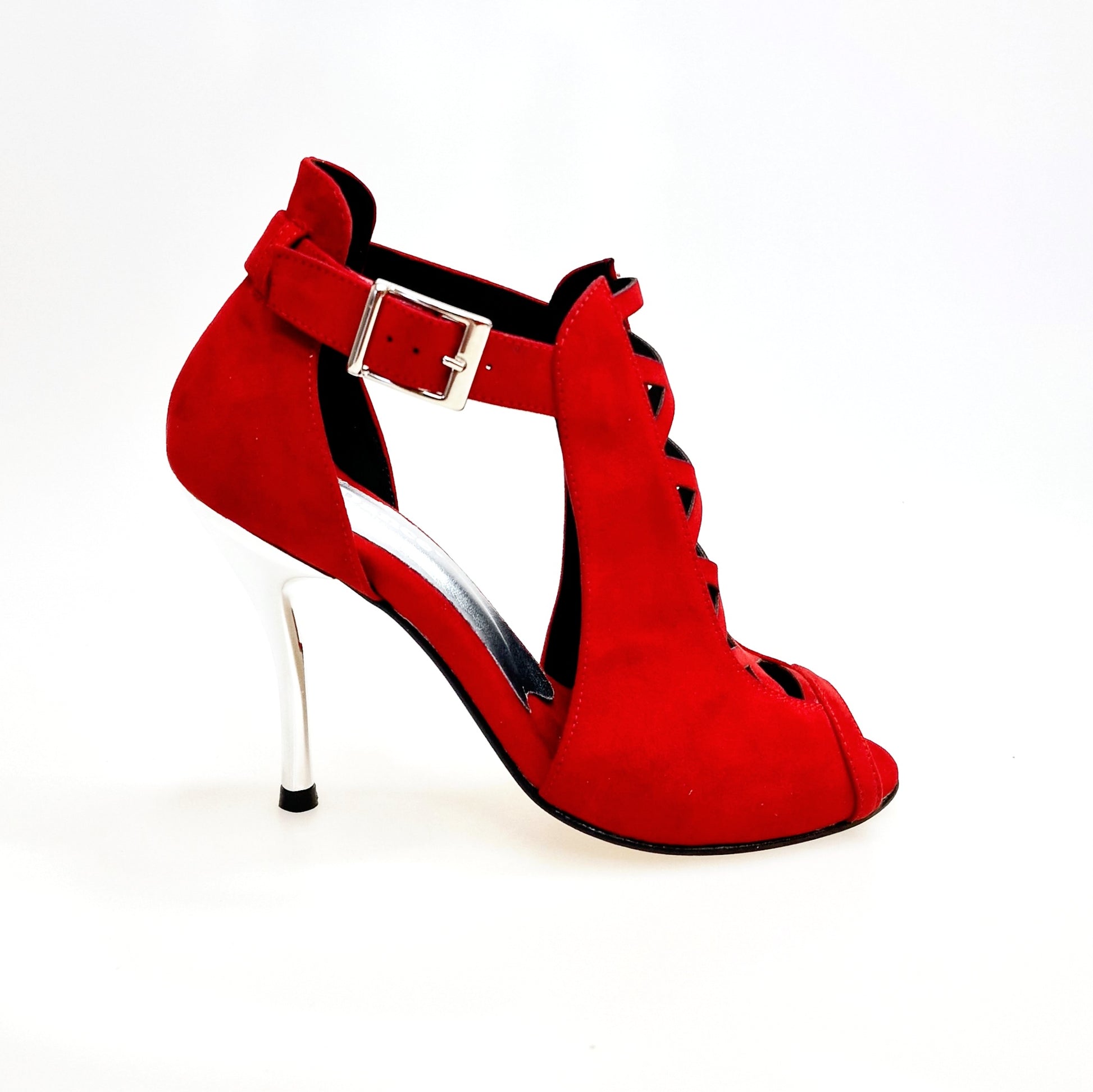 Scarpa da donna DINKA Plus Wish Dance Shop in camoscio rosso vivo con tacco a spillo e inserto in camoscio rosso vivo.