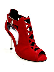 Carica immagine nella Galleria, DINKA Plus (2304) -  Scarpa da Donna in Camoscio Rosso Vivo inserto collopiede in Camoscio Rosso Vivo Tacco a Spillo Laminato Argento
