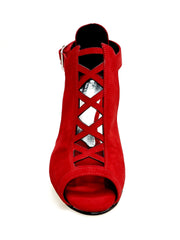 Carica immagine nella Galleria, DINKA Plus (2304) -  Scarpa da Donna in Camoscio Rosso Vivo inserto collopiede in Camoscio Rosso Vivo Tacco a Spillo Laminato Argento
