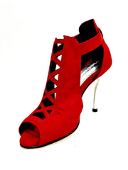 Carica immagine nella Galleria, DINKA Plus (2304) -  Scarpa da Donna in Camoscio Rosso Vivo inserto collopiede in Camoscio Rosso Vivo Tacco a Spillo Laminato Argento
