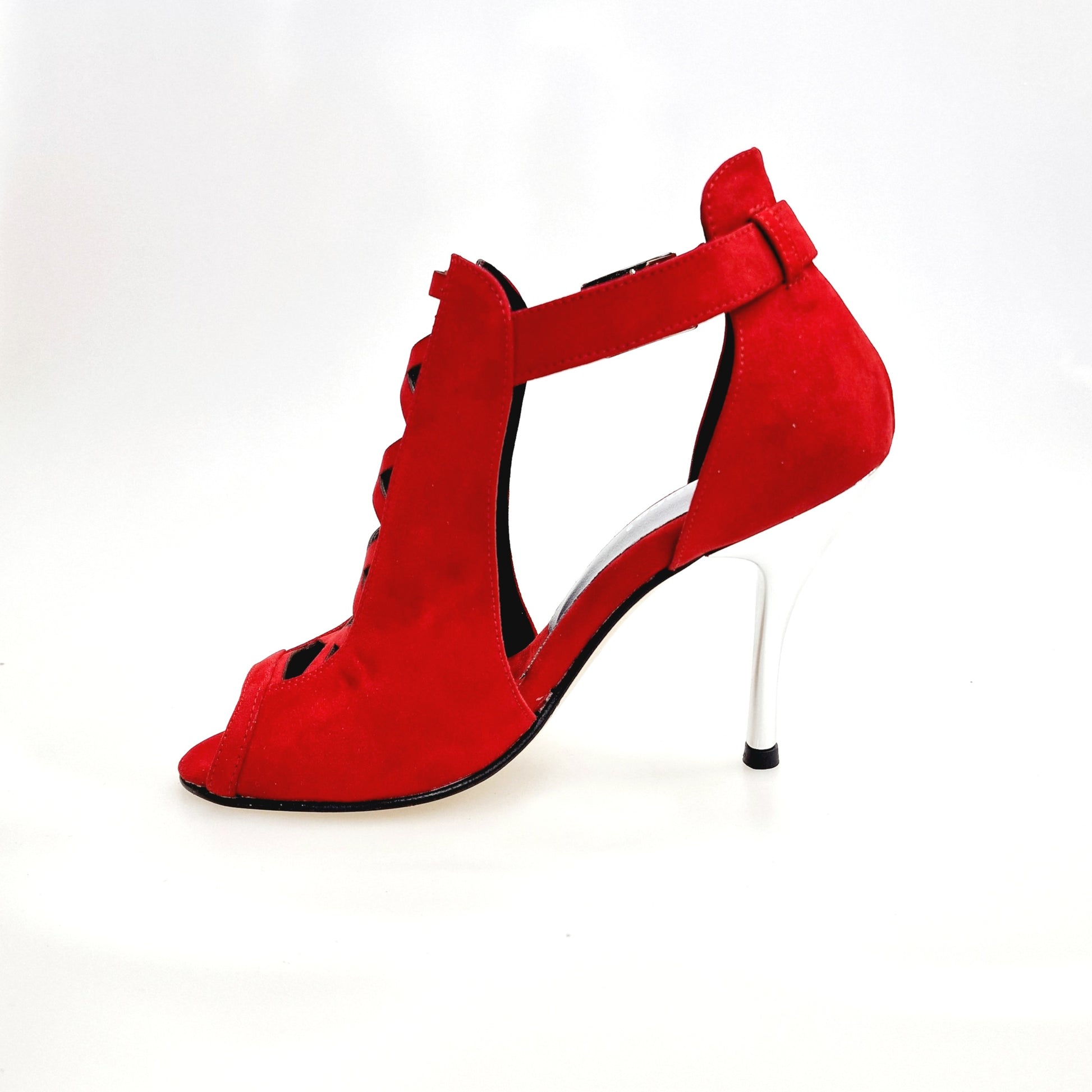 Scarpa da donna DINKA Plus Wish Dance Shop in camoscio rosso vivo con tacco a spillo e inserto in camoscio rosso vivo.
