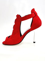 Carica immagine nella Galleria, DINKA Plus (2304) -  Scarpa da Donna in Camoscio Rosso Vivo inserto collopiede in Camoscio Rosso Vivo Tacco a Spillo Laminato Argento
