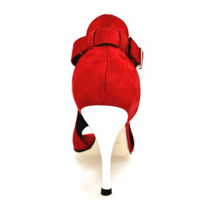 DINKA Plus (2304) -  Scarpa da Donna in Camoscio Rosso Vivo inserto collopiede in Camoscio Rosso Vivo con Swarovski Tacco a Spillo Laminato Argento