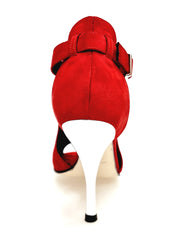 Carica immagine nella Galleria, DINKA Plus (2304) -  Scarpa da Donna in Camoscio Rosso Vivo inserto collopiede in Camoscio Rosso Vivo Tacco a Spillo Laminato Argento
