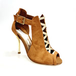 Load image into Gallery viewer, DINKA (2304) -  Scarpa da Donna in Camoscio Cognac inserto collopiede in Glitter Oro Light Tacco a Spillo Laminato Oro
