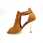 Load image into Gallery viewer, DINKA (2304) -  Scarpa da Donna in Camoscio Cognac inserto collopiede in Glitter Oro Light Tacco a Spillo Laminato Oro
