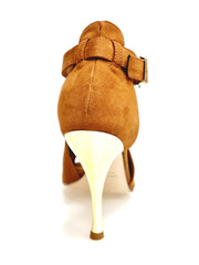 Carica immagine nella Galleria, DINKA (2304) -  Scarpa da Donna in Camoscio Cognac inserto collopiede in Glitter Oro Light Tacco a Spillo Laminato Oro
