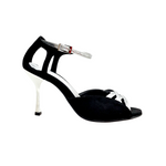 Load image into Gallery viewer, Morgane Scarlett (691) - Sandalo da Donna in Camoscio Nero con Fascette in Glitter Argento e Tacco a Stiletto laminato argento
