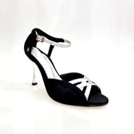 Load image into Gallery viewer, Morgane Scarlett (691) - Sandalo da Donna in Camoscio Nero con Fascette in Glitter Argento e Tacco a Stiletto laminato argento
