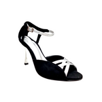 Load image into Gallery viewer, Morgane Scarlett (691) - Sandalo da Donna in Camoscio Nero con Fascette in Glitter Argento e Tacco a Stiletto laminato argento
