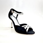 Load image into Gallery viewer, Morgane Scarlett (691) - Sandalo da Donna in Camoscio Nero con Fascette in Glitter Argento e Tacco a Stiletto laminato argento
