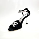 Load image into Gallery viewer, Morgane Scarlett (691) - Sandalo da Donna in Camoscio Nero con Fascette in Glitter Argento e Tacco a Stiletto laminato argento
