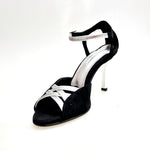 Load image into Gallery viewer, Morgane Scarlett (691) - Sandalo da Donna in Camoscio Nero con Fascette in Glitter Argento e Tacco a Stiletto laminato argento
