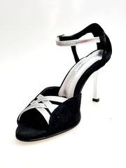 Load image into Gallery viewer, Morgane Scarlett (691) - Sandalo da Donna in Camoscio Nero con Fascette in Glitter Argento e Tacco a Stiletto laminato argento
