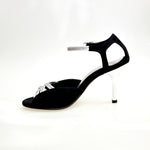 Load image into Gallery viewer, Morgane Scarlett (691) - Sandalo da Donna in Camoscio Nero con Fascette in Glitter Argento e Tacco a Stiletto laminato argento
