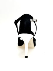 Load image into Gallery viewer, Morgane Scarlett (691) - Sandalo da Donna in Camoscio Nero con Fascette in Glitter Argento e Tacco a Stiletto laminato argento
