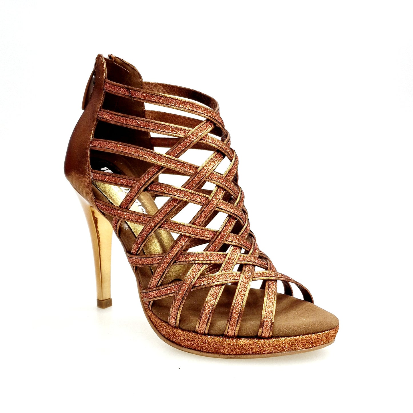 Scarpa da donna Intrigo 780PLT Wish Dance Shop con glitter bronzo, tacco alto a spillo, plateau e dettagli laminato oro ramato