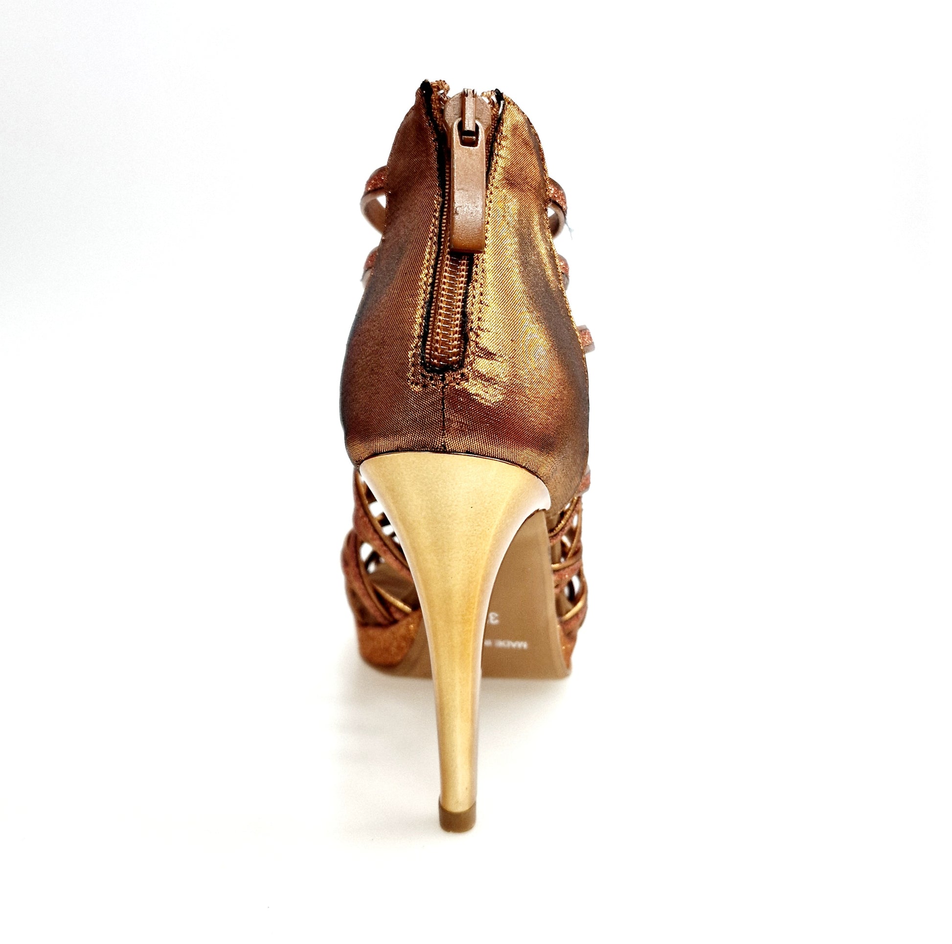 Scarpa da donna Intrigo 780PLT in glitter bronzo con tacco alto a spillo e plateau laminato oro ramato, dettaglio lucido e elegante