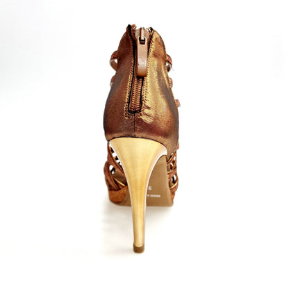 Scarpa da donna Intrigo 780PLT in glitter bronzo con tacco alto a spillo e plateau laminato oro ramato, dettaglio lucido e elegante