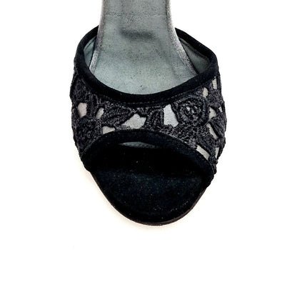 Sandalo da donna Wish Dance BRUNA/BO Sw Plus F.3407 con tacco in camoscio nero, Swarovski Boreali e tomaia in pizzo Sally nero