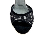 Load image into Gallery viewer, BRUNA/BO Sw Plus F.3407 (R.L. by WISH DANCE) - Sandalo da donna Tallone in camoscio nero con applicazione Swarovski Boreali e Vernice nera Tomaia Pizzo Sally Nero con Tacco a Rocchettino Smaltato nero
