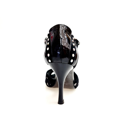 Sandalo donna Wish Dance BRUNA/BO Sw Plus F.3407 con tacco a rocchetto, applicazioni Swarovski e tomaia in pizzo nero